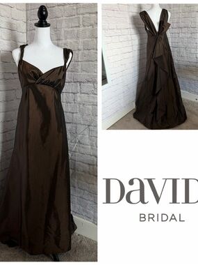 David Bridal party bridesmaid  brown long dress